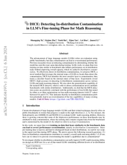 DICE: Detecting In-distribution Contamination in LLM's Fine-tuning Phase
  for Math Reasoning