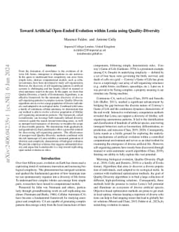 Toward Artificial Open-Ended Evolution within Lenia using
  Quality-Diversity
