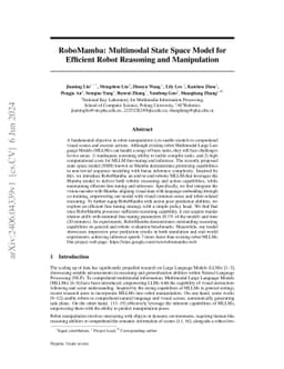 RoboMamba: Multimodal State Space Model for Efficient Robot Reasoning
  and Manipulation