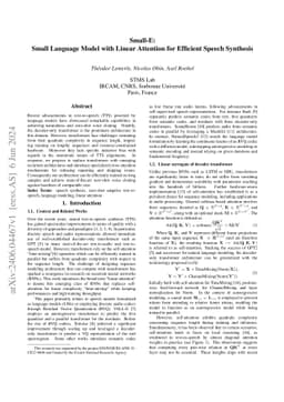 Small-E: Small Language Model with Linear Attention for Efficient Speech
  Synthesis