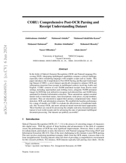 CORU: Comprehensive Post-OCR Parsing and Receipt Understanding Dataset