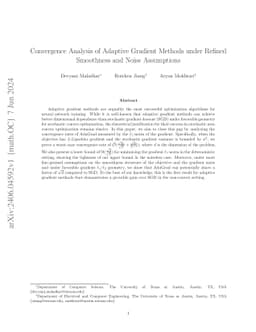 Convergence Analysis of Adaptive Gradient Methods under Refined
  Smoothness and Noise Assumptions