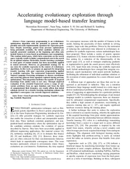 Accelerating evolutionary exploration through language model-based transfer learning