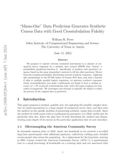 "Minus-One" Data Prediction Generates Synthetic Census Data with Good
  Crosstabulation Fidelity