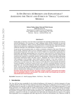 Is On-Device AI Broken and Exploitable? Assessing the Trust and Ethics in Small Language Models
