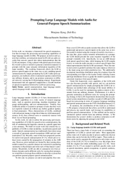 Prompting Large Language Models with Audio for General-Purpose Speech
  Summarization
