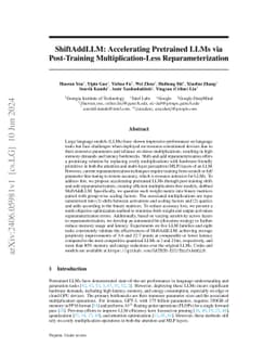 ShiftAddLLM: Accelerating Pretrained LLMs via Post-Training
  Multiplication-Less Reparameterization