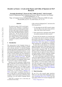 Shoulders of Giants: A Look at the Degree and Utility of Openness in NLP
  Research