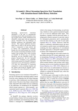 StreamAtt: Direct Streaming Speech-to-Text Translation with
  Attention-based Audio History Selection