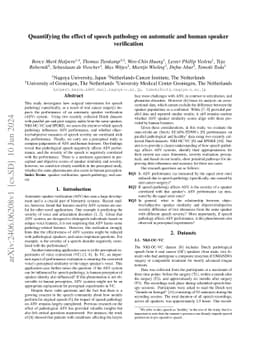 Quantifying the effect of speech pathology on automatic and human
  speaker verification