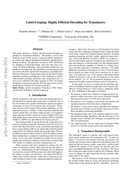 Label-Looping: Highly Efficient Decoding for Transducers