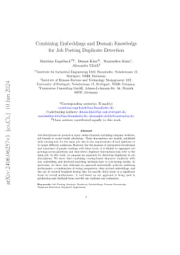 Combining Embeddings and Domain Knowledge for Job Posting Duplicate
  Detection
