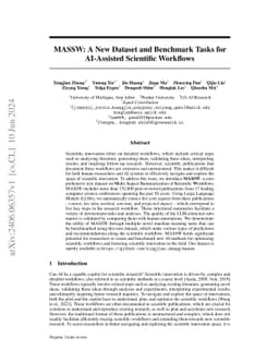 MASSW: A New Dataset and Benchmark Tasks for AI-Assisted Scientific
  Workflows