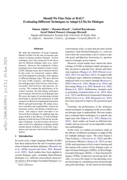 Should We Fine-Tune or RAG? Evaluating Different Techniques to Adapt
  LLMs for Dialogue