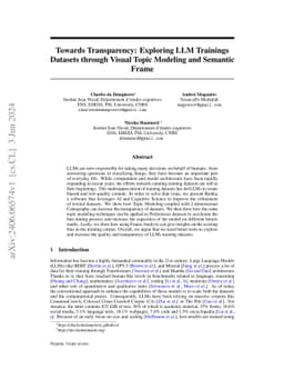 Towards Transparency: Exploring LLM Trainings Datasets through Visual
  Topic Modeling and Semantic Frame