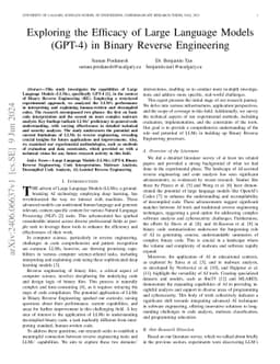 Exploring the Efficacy of Large Language Models (GPT-4) in Binary
  Reverse Engineering