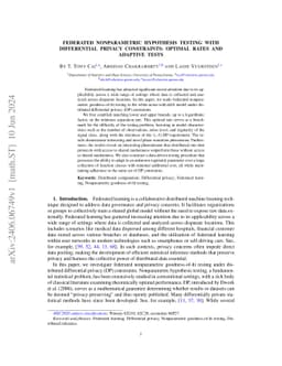 Federated Nonparametric Hypothesis Testing with Differential Privacy
  Constraints: Optimal Rates and Adaptive Tests