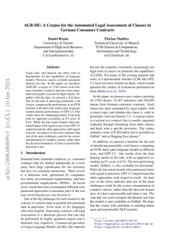 AGB-DE: A Corpus for the Automated Legal Assessment of Clauses in German
  Consumer Contracts