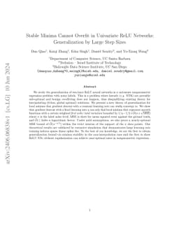 Stable Minima Cannot Overfit in Univariate ReLU Networks: Generalization
  by Large Step Sizes