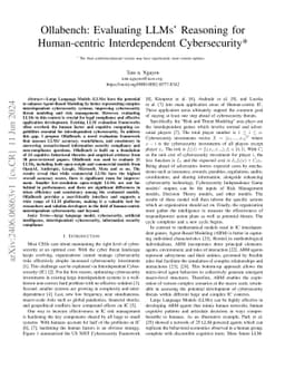 Ollabench: Evaluating LLMs' Reasoning for Human-centric Interdependent
  Cybersecurity
