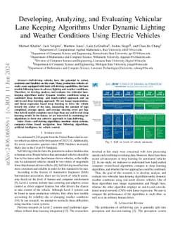 Developing, Analyzing, and Evaluating Vehicular Lane Keeping Algorithms
  Under Dynamic Lighting and Weather Conditions Using Electric Vehicles