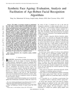 Synthetic Face Ageing: Evaluation, Analysis and Facilitation of
  Age-Robust Facial Recognition Algorithms