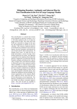 Mitigating Boundary Ambiguity and Inherent Bias for Text Classification
  in the Era of Large Language Models
