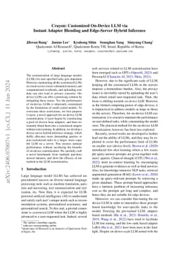 Crayon: Customized On-Device LLM via Instant Adapter Blending and
  Edge-Server Hybrid Inference