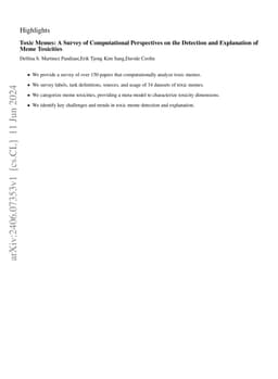 Toxic Memes: A Survey of Computational Perspectives on the Detection and
  Explanation of Meme Toxicities