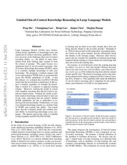 Limited Out-of-Context Knowledge Reasoning in Large Language Models