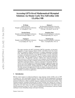 Accessing GPT-4 level Mathematical Olympiad Solutions via Monte Carlo
  Tree Self-refine with LLaMa-3 8B