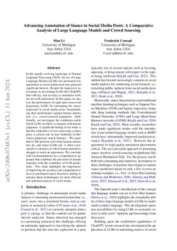 Advancing Annotation of Stance in Social Media Posts: A Comparative
  Analysis of Large Language Models and Crowd Sourcing