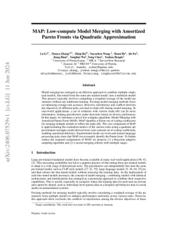MAP: Low-compute Model Merging with Amortized Pareto Fronts via Quadratic Approximation