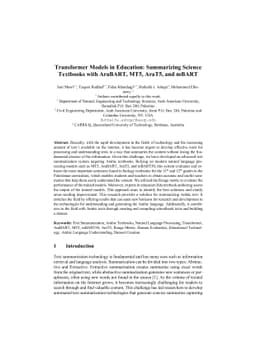 Transformer Models in Education: Summarizing Science Textbooks with
  AraBART, MT5, AraT5, and mBART