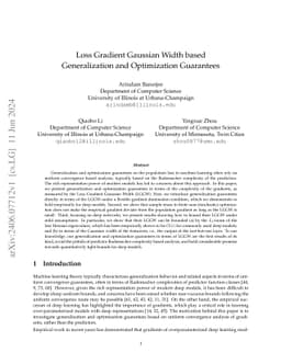 Loss Gradient Gaussian Width based Generalization and Optimization Guarantees