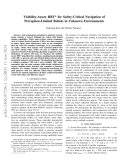 Visibility-Aware RRT* for Safety-Critical Navigation of Perception-Limited Robots in Unknown Environments