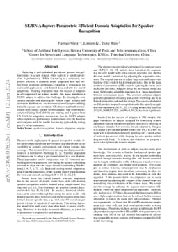 SE/BN Adapter: Parametric Efficient Domain Adaptation for Speaker
  Recognition