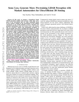 Sense Less, Generate More: Pre-training LiDAR Perception with Masked
  Autoencoders for Ultra-Efficient 3D Sensing