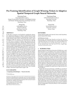 Pre-Training Identification of Graph Winning Tickets in Adaptive
  Spatial-Temporal Graph Neural Networks