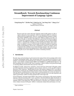StreamBench: Towards Benchmarking Continuous Improvement of Language
  Agents