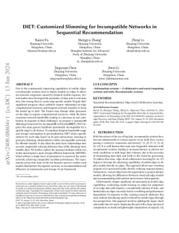 DIET: Customized Slimming for Incompatible Networks in Sequential
  Recommendation