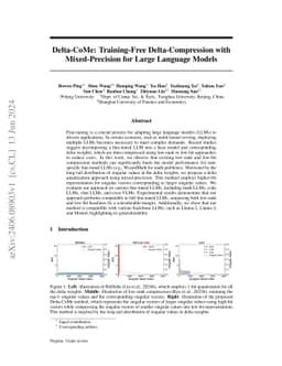 Delta-CoMe: Training-Free Delta-Compression with Mixed-Precision for
  Large Language Models