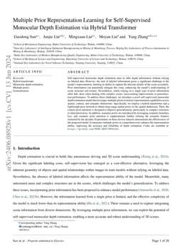 Multiple Prior Representation Learning for Self-Supervised Monocular
  Depth Estimation via Hybrid Transformer