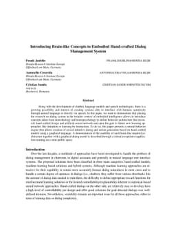 Introducing Brain-like Concepts to Embodied Hand-crafted Dialog
  Management System