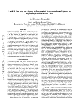LASER: Learning by Aligning Self-supervised Representations of Speech
  for Improving Content-related Tasks