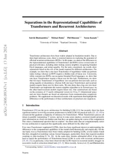 Separations in the Representational Capabilities of Transformers and
  Recurrent Architectures