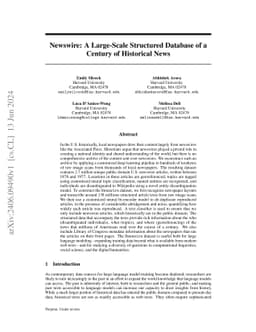 Newswire: A Large-Scale Structured Database of a Century of Historical
  News