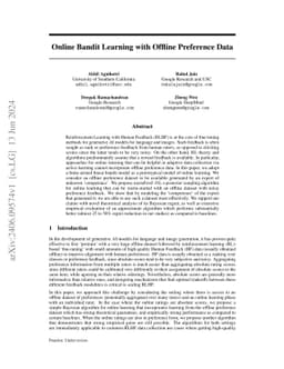Online Bandit Learning with Offline Preference Data