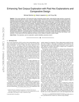 Enhancing Text Corpus Exploration with Post Hoc Explanations and
  Comparative Design