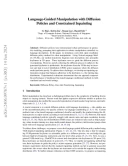 Language-Guided Manipulation with Diffusion Policies and Constrained
  Inpainting